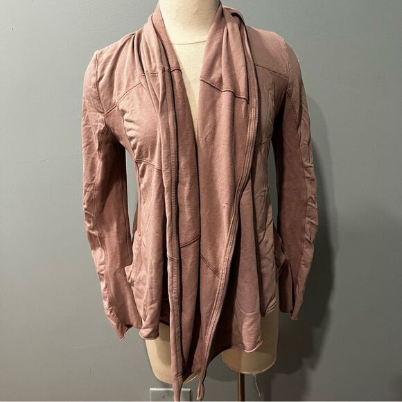 Anthropologie Pure + Good Blush Pink Draped Zip Front Cardigan Size Small - Picture 3 of 8